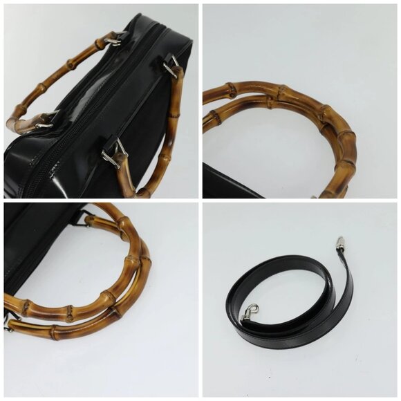 GUCCI Bamboo Hand Bag Nylon 2way Black Silver 000 2040 0538 Auth SW805 - Picture 16 of 16